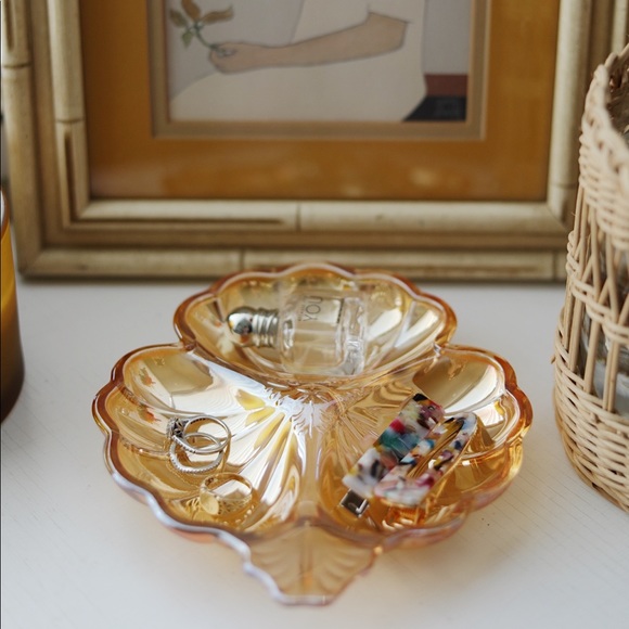 Marigold Carnival Glass Tri-Section Dish - Picture 11 of 11